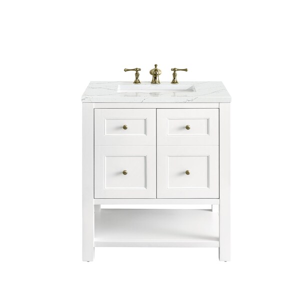 James Martin Vanities Breckenridge 30in Single Vanity, Bright White w/ 3 CM Ethereal Noctis Top 330-V30-BW-3ENC - main